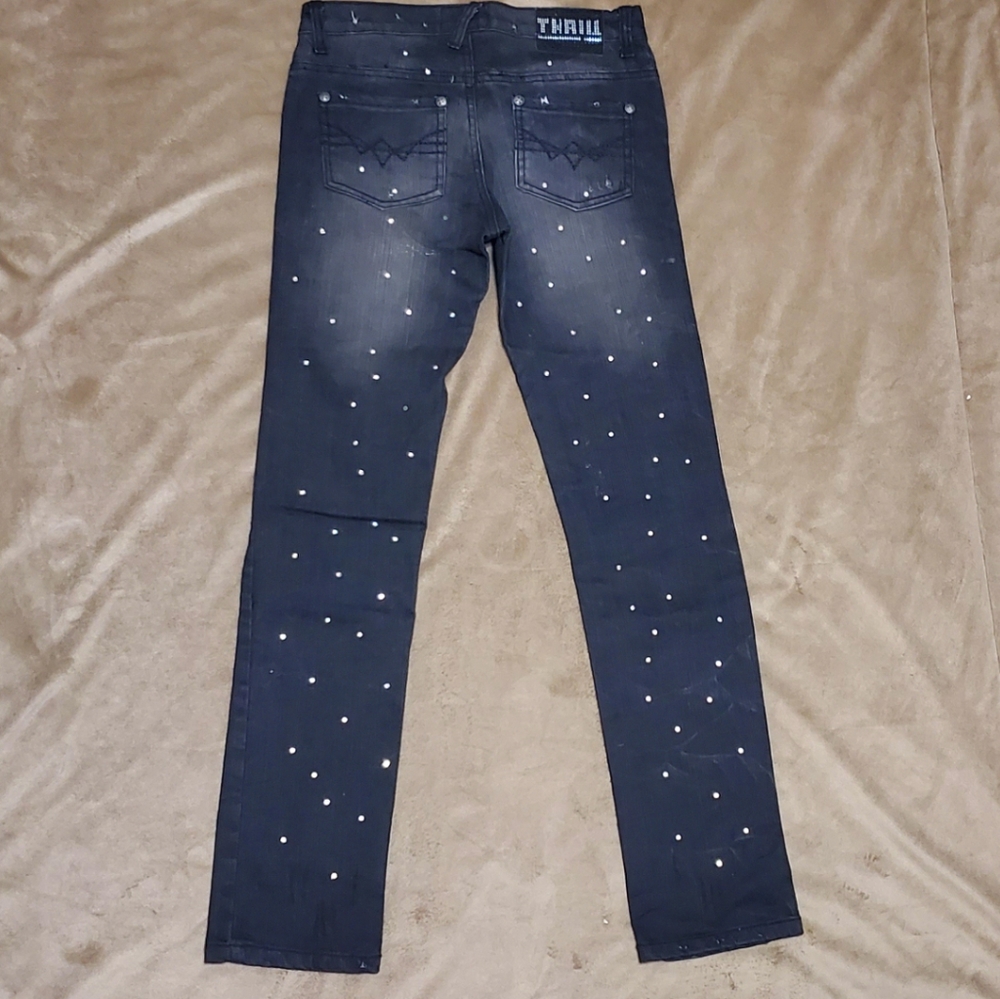 THRILL GREY AND BLACK RHINESTONES JEANS...JUNIORS SIZE 14 - Picture 3 of 8